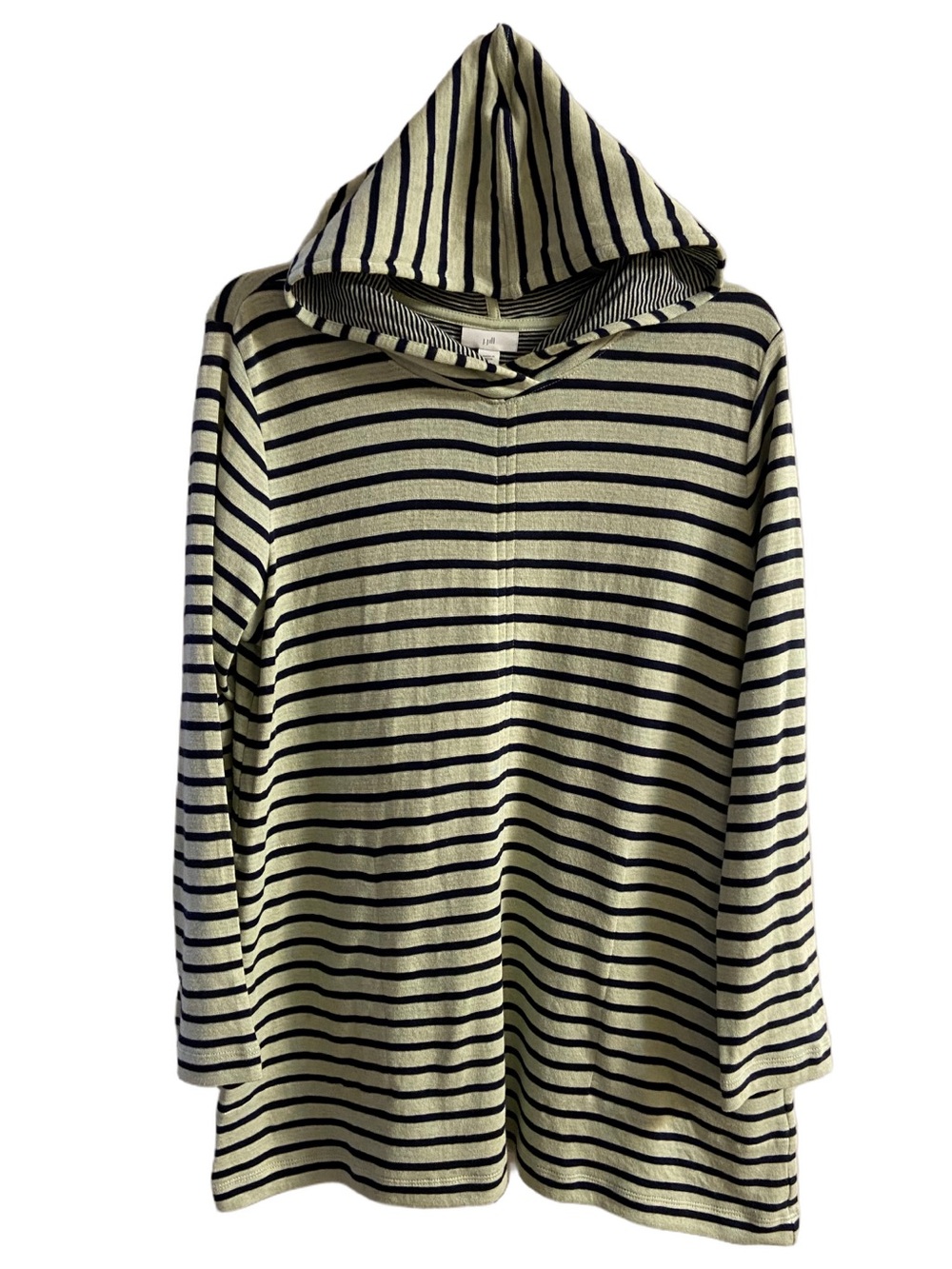 J.Jill Striped Hooded Tunic Sweater Long Sleeve Knit Hoodie Top Medium